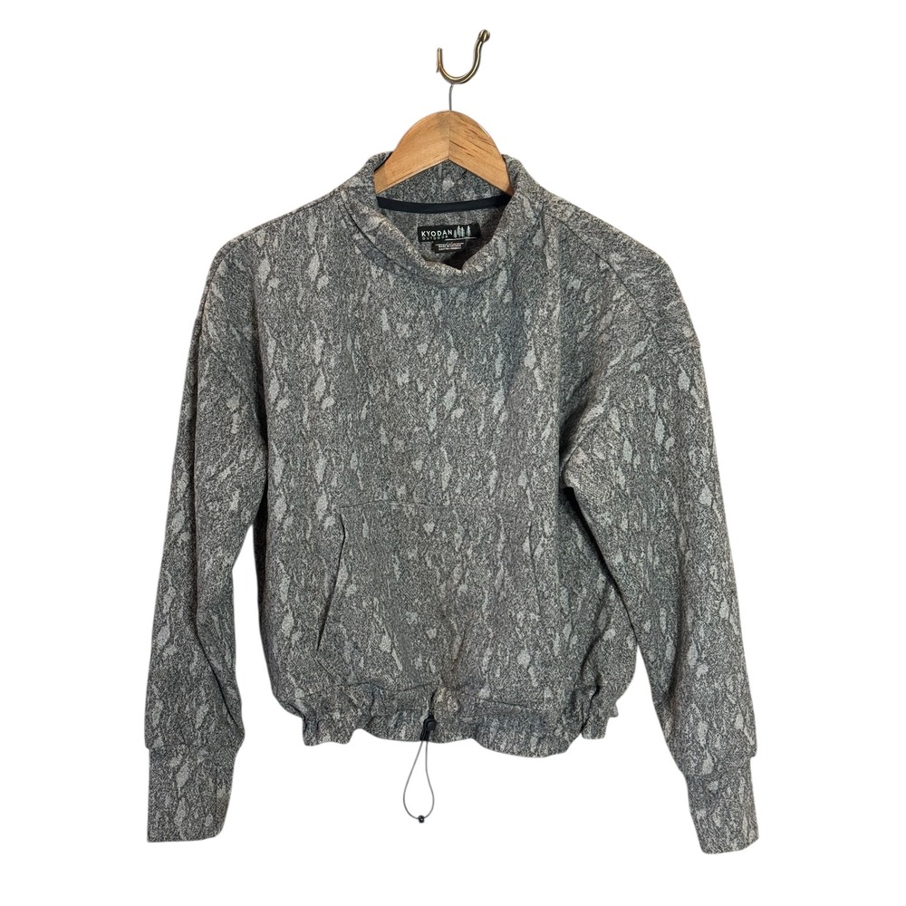 Kyodan Outdoor Women's Charcoal Marble Gray Cowl Neck Sweater Drawstring Crop SM